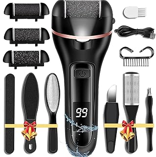 Callus Remover for Feet, 13-in-1 Professional Pedicure Tools Foot Care Kit, Foot Scrubber Electric Feet File Pedi for Hard Cracked Dry Dead Skin, 3 Rollers, 2 Speed, Battery Display (Black)