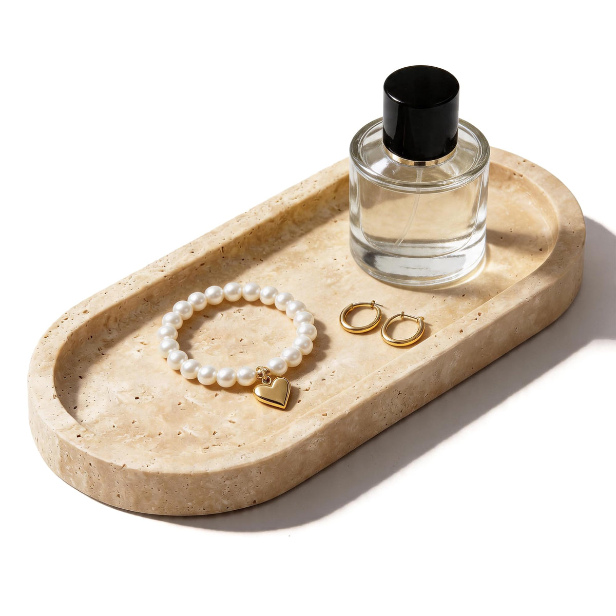 Natural Travertine Vanity Tray Waterproof Italy Marble Bathroom Organizer for Perfume