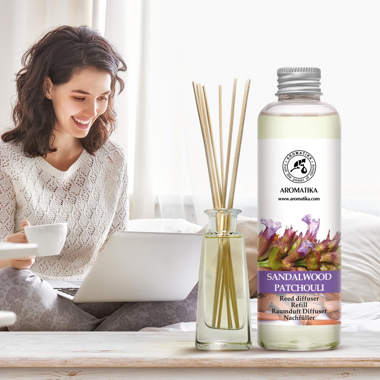 Reed Diffuser Refill Sandalwood & Patchouli 6.4 fl oz - Scented Refill with Essential Oils - Home & Office Fragrance - Aromatherapy - Spa, Boutique
