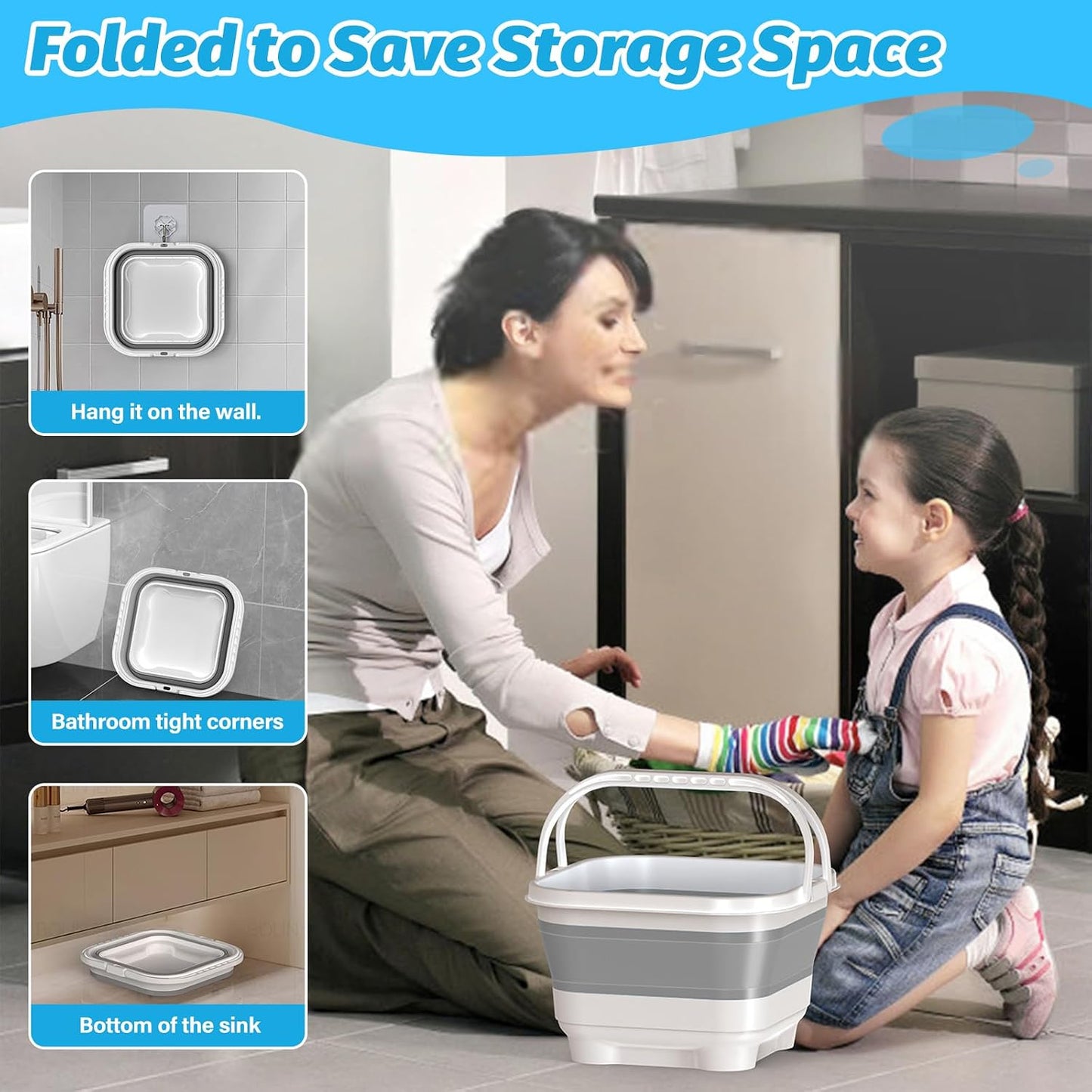 Anivia Foldable-Bath-Toy-Storage-Organizer, Bath Toy Holder with Base, Quick-Drain-Drying Bathtub Toy Storage/Basket, Stand Up Bathroom Shower Toys Holder for Kids - Gray