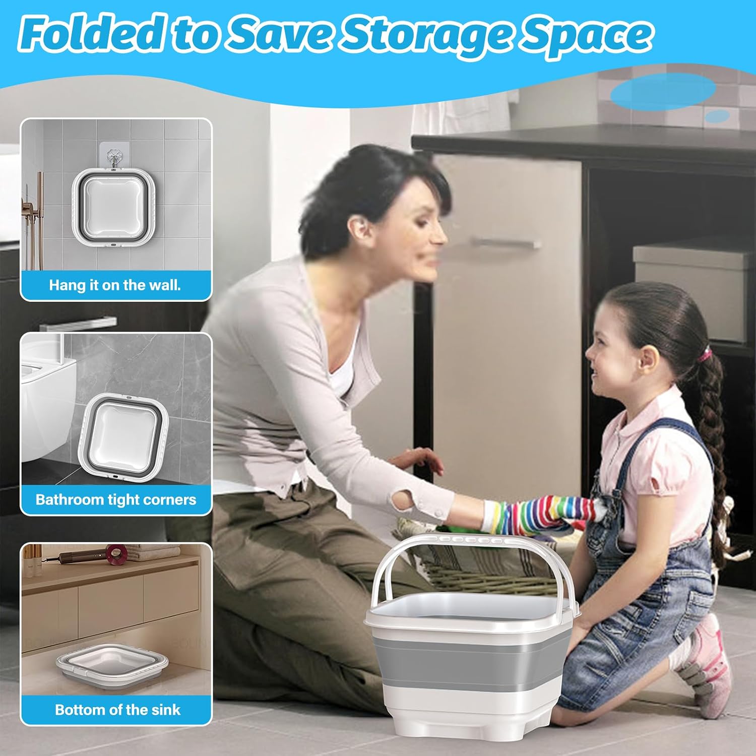 Anivia Foldable-Bath-Toy-Storage-Organizer, Bath Toy Holder with Base, Quick-Drain-Drying Bathtub Toy Storage/Basket, Stand Up Bathroom Shower Toys Holder for Kids - Gray