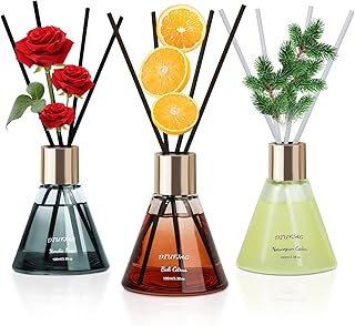 Rose Citrus Cedar Reed Diffusers with 24 Fiber Sticks,3 Set of Scent Diffusers for Home Shelf Decor,Last Up 60 Days