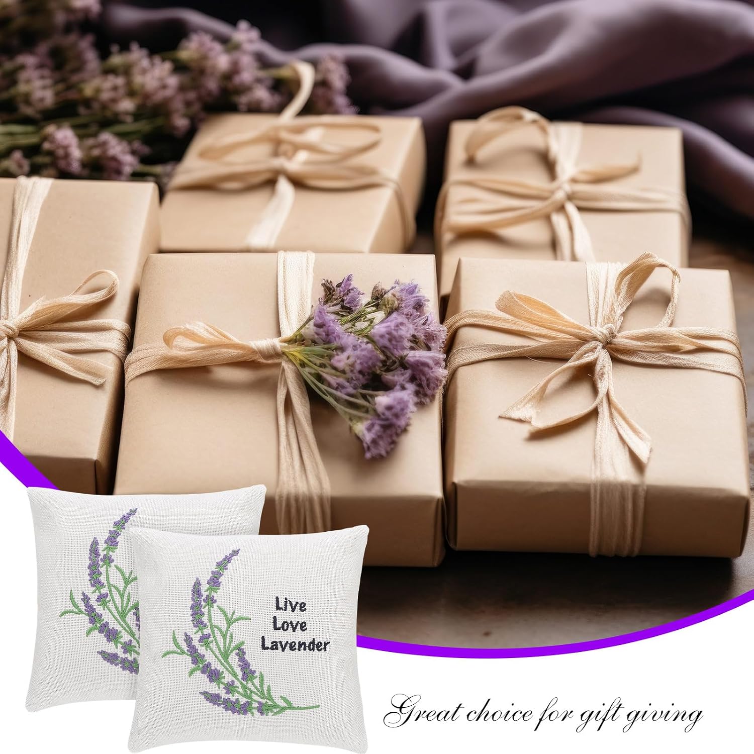 SATINIOR 6 Pack 6 x 6 Inch Embroidered Lavender Sachet Bags Sachet Empty Bags with Hook and Loop Fasteners Cotton Linen Pouch for Filling Spice Jewelry for Wedding(Beige,Novelty)