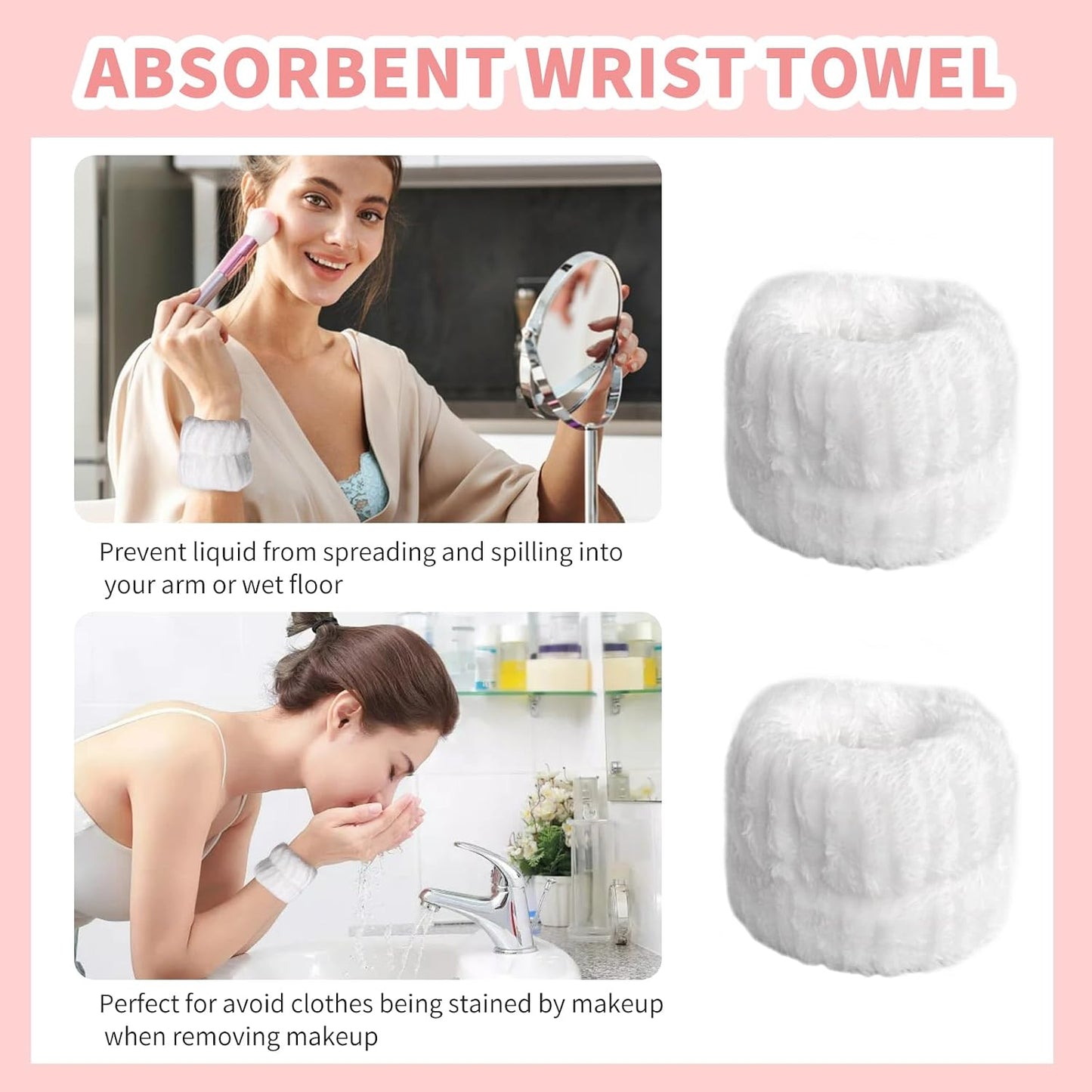 WSYUB Spa Headband and Wristband Set, Face Wash Headband, Makeup Skincare Headbands Wrist Bands for Washing Face, White