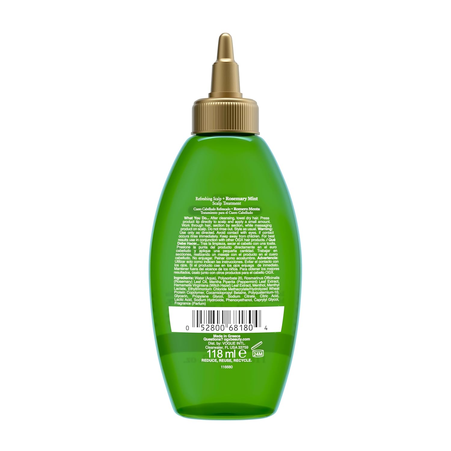 OGX Extra Strength Refreshing Scalp + Rosemary Oil Mint Dry Scalp Treatment, Peppermint & Witch Hazel Scalp Detox, Clarifying Leave-In to Help Remove Buildup and Refresh, Shiny Hair Finish, 4 fl oz