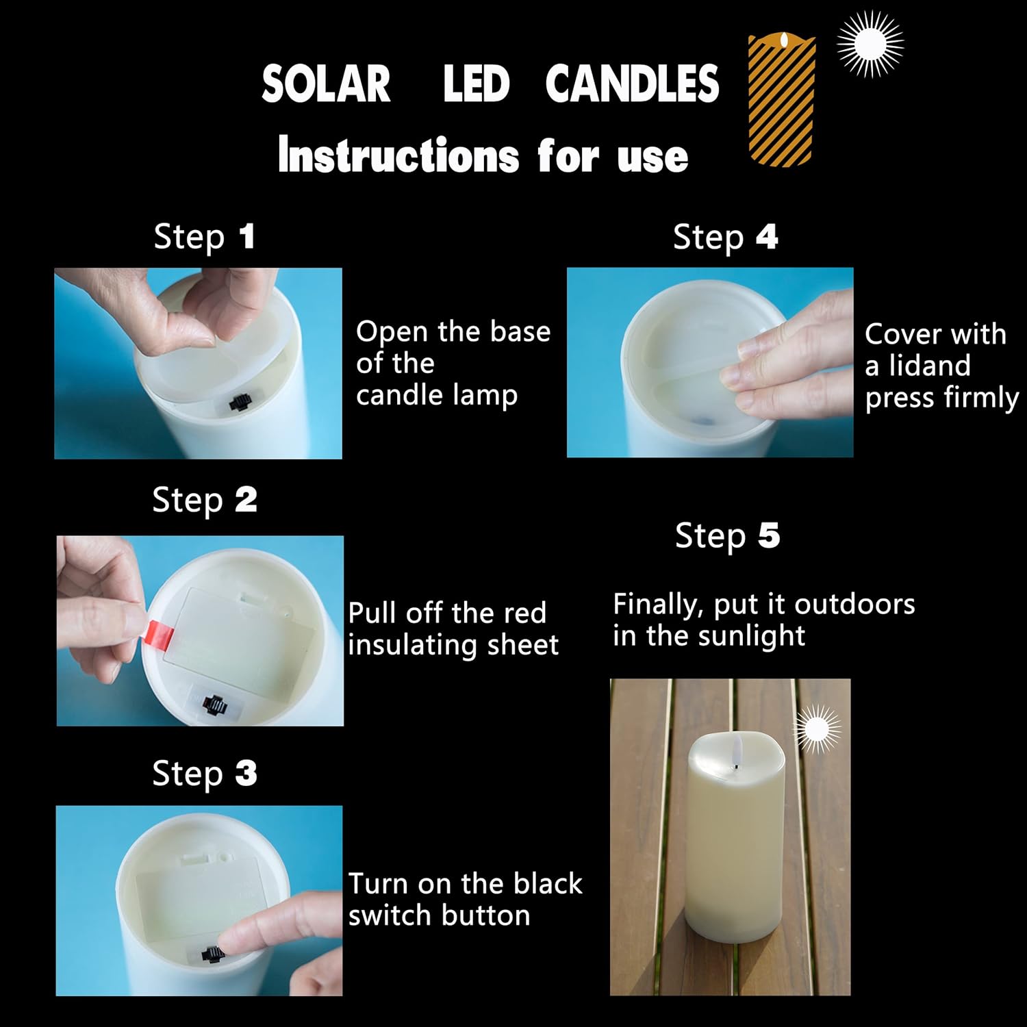Outdoor Solar Powered Candles, 3" x 6" Ivory White Flickering Flameless Candle Set, LED Rechargeable Pillar Waterproof Candles for Outdoor Lanterns,Patio Decor, Set of 2