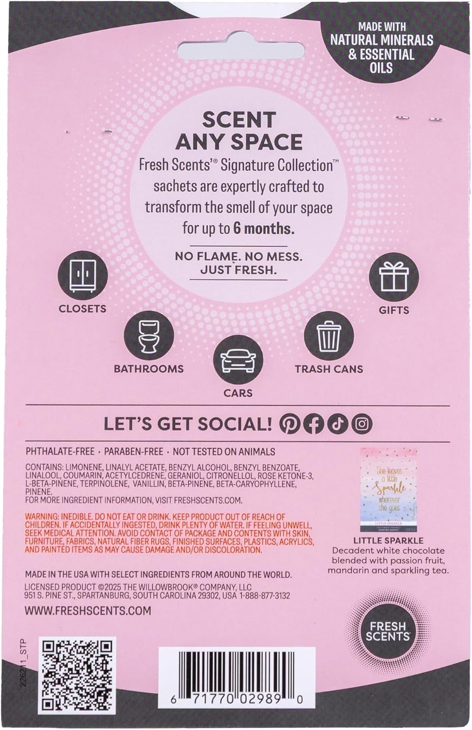 Fresh Scents | Scented Sachet Packet | Little Sparkle | Air Freshener Bags for Drawers, Closets, Cars | 3 Pack | Long Lasting Home Fragrance