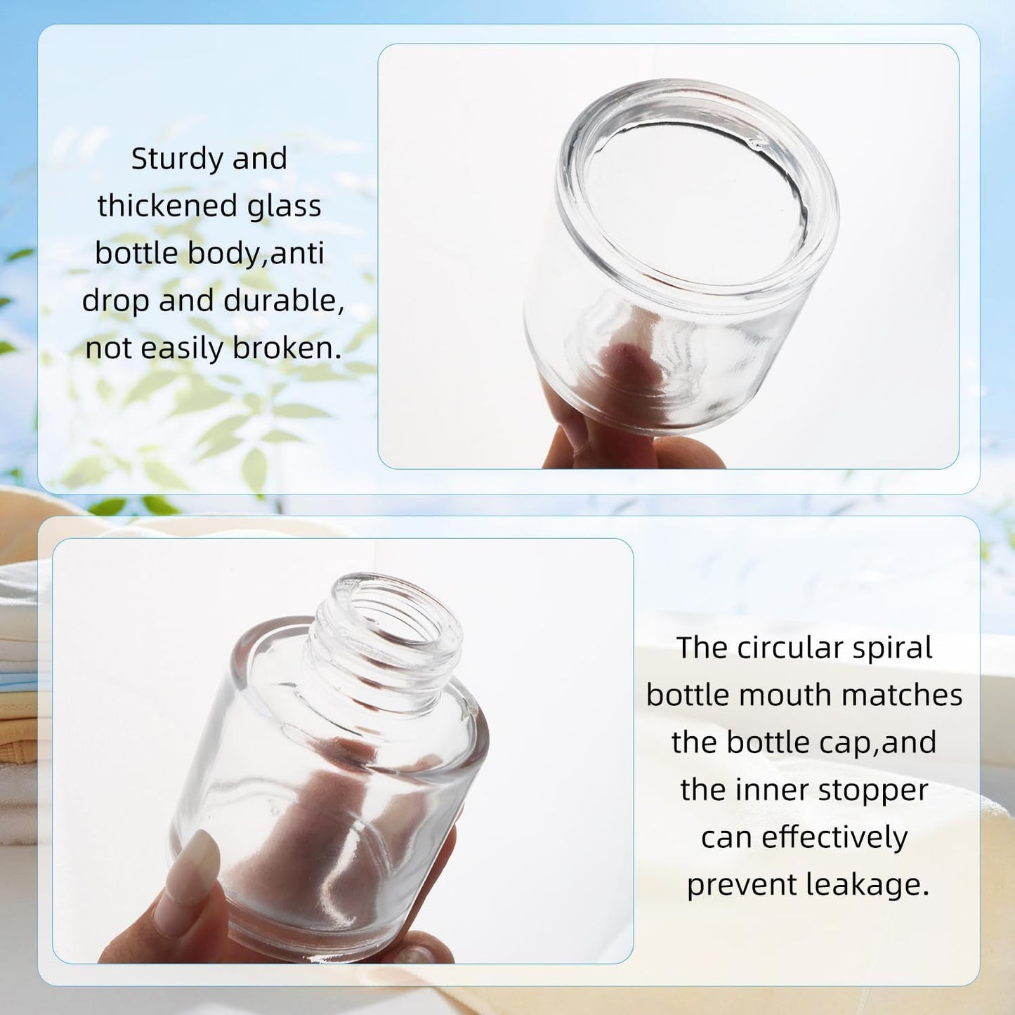 6 Pack 50ml/1.7oz Empty Clear Glass Diffuser Bottle with Black Cap Refillable Round-Shaped Essential Oil Containers Fragrance Diffuser Jars Use for Home and Office Decorative