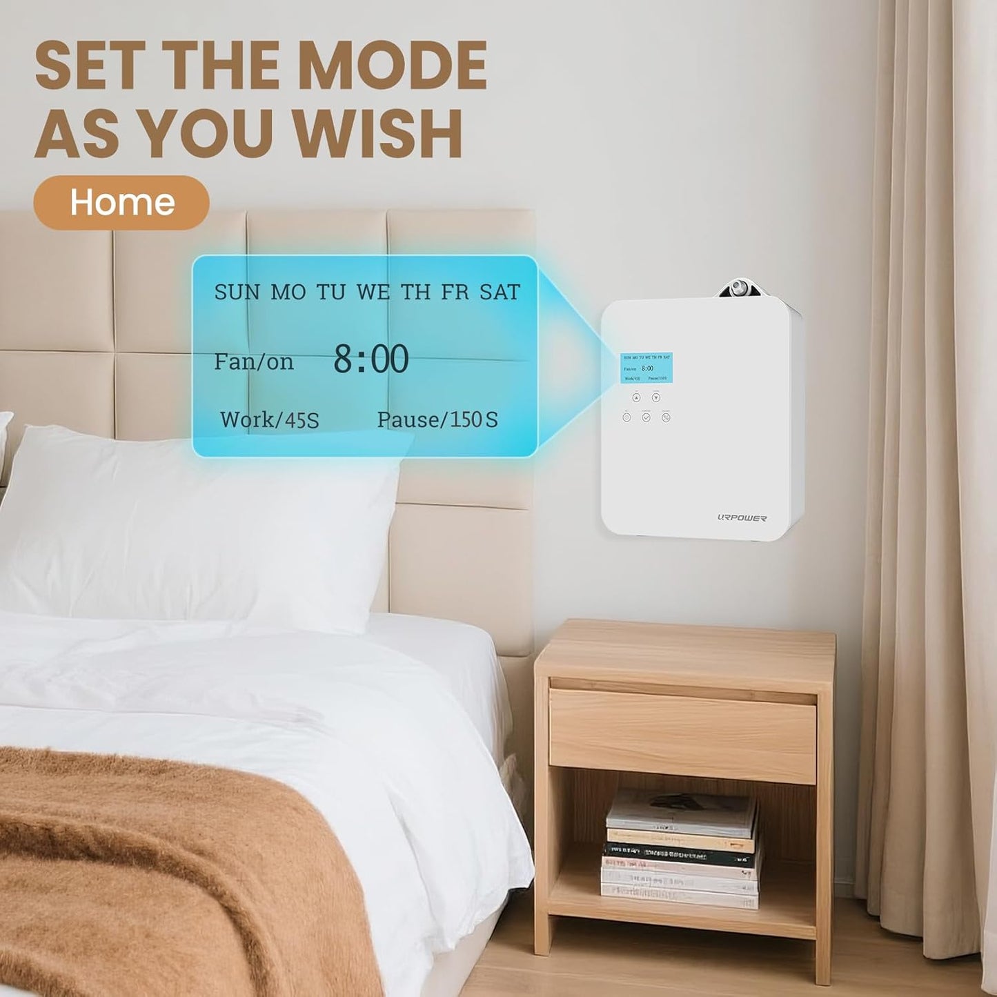 URPOWER 300ml Waterless Nebulizing Scent Diffuser Up to 3000 Sq Ft, Smart APP Control HVAC/Wall Cold-Air Aromatherapy Machine with Lockable Oil Bottle for Home/Office/Hotel Starter Oil Included