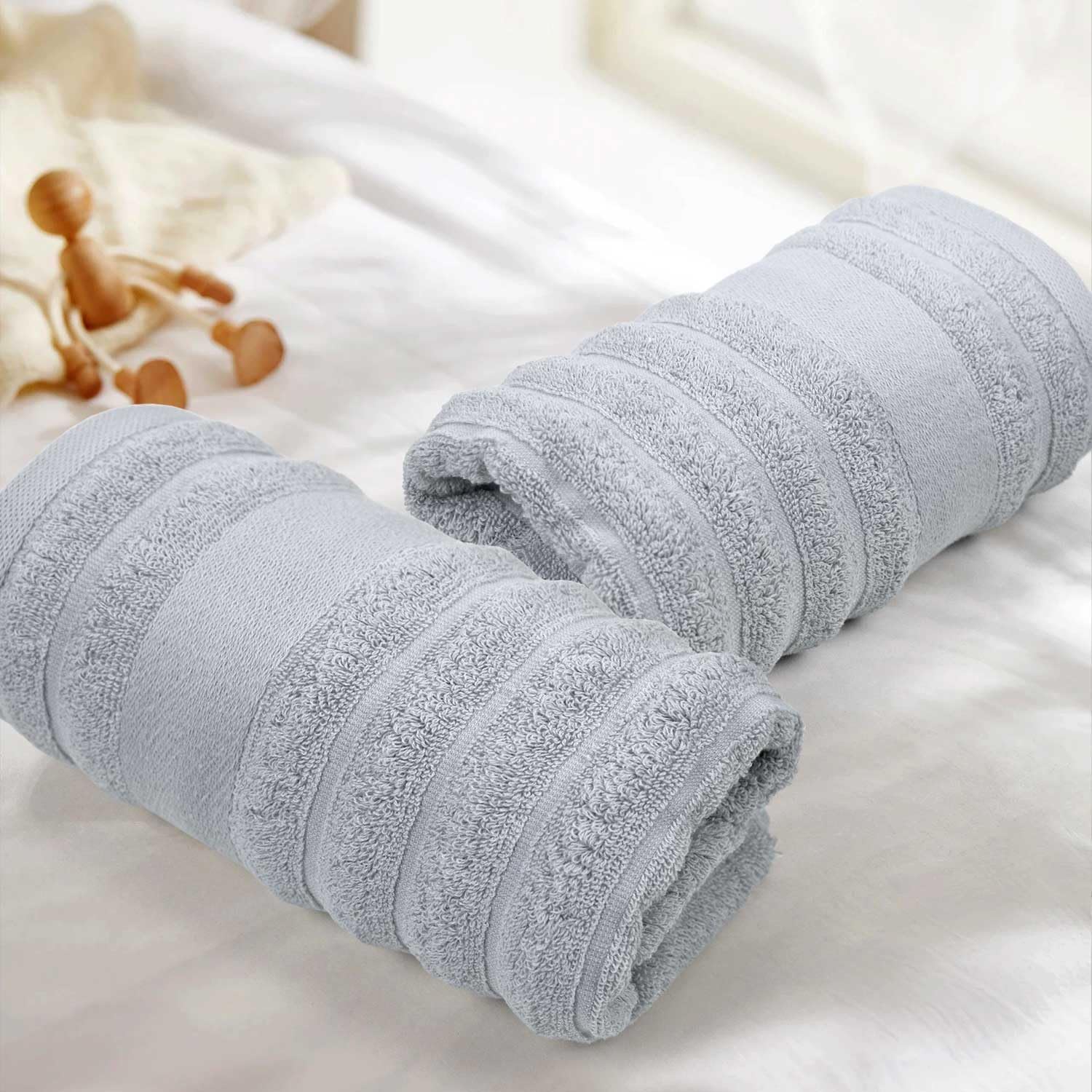 Jacquotha Light Grey Face Towels Set of 2 Ribbed - 480 GSM Cotton Ultra Soft, Luxury Textured Hand Towel for Spa Hotel