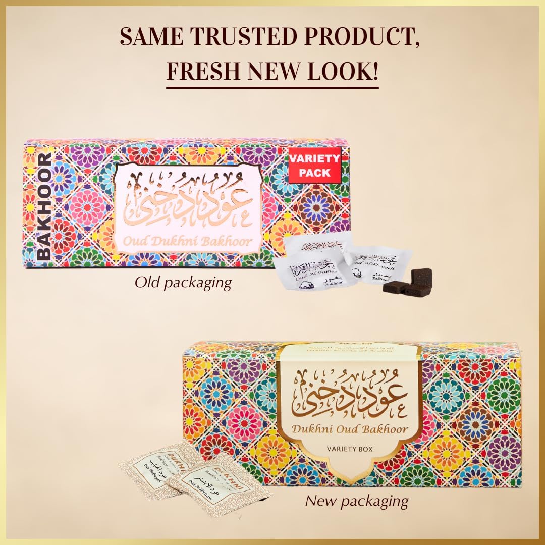 Oud Bakhoor Variety Box by Dukhni | Assorted Box | 30 Pieces Bakhoor | Gift Set & Refill Kit | Arabic Incense | Islamic Gifts, Eid & Ramadan Gift | Luxurious, Long Lasting