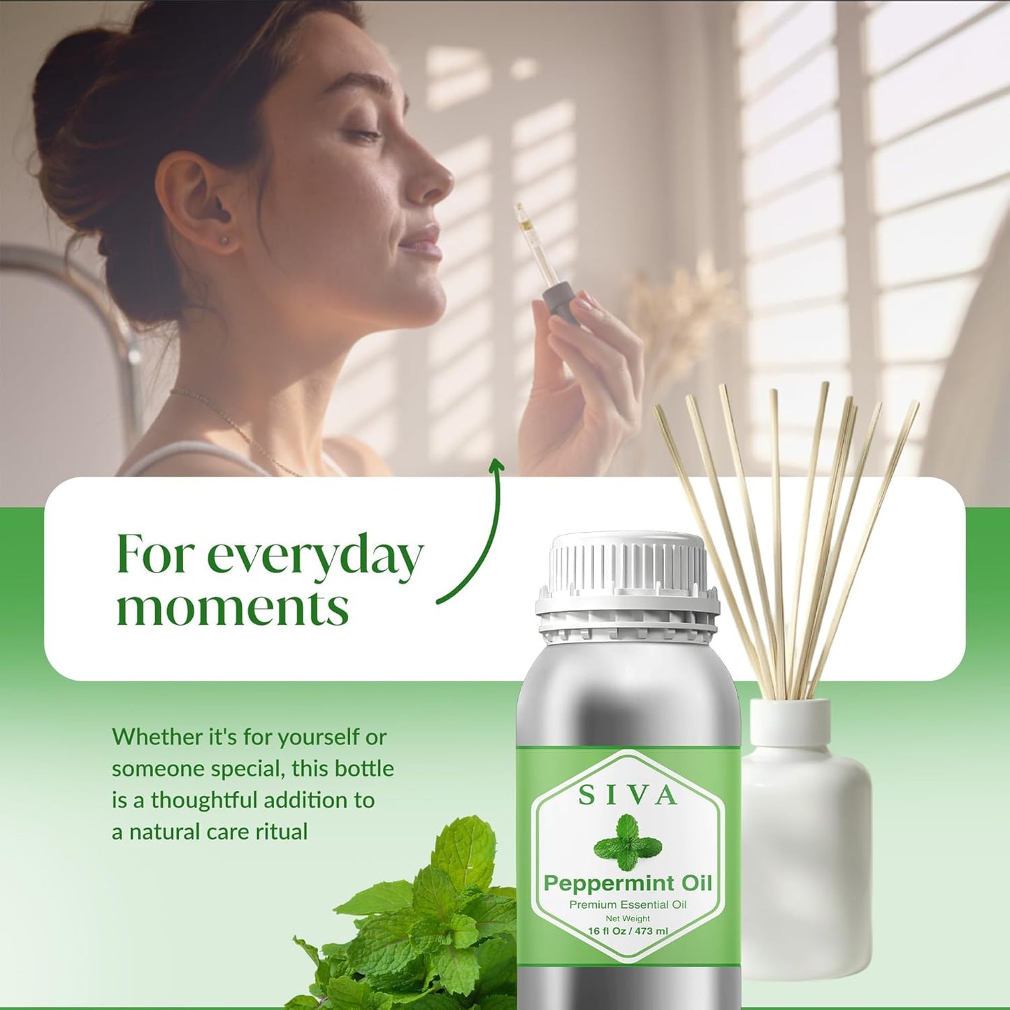 Siva Peppermint Essential Oil - 16 Fl Oz – 100% Natural Peppermint Oil - for Diffuser, Face, Skin Care, Aromatherapy, Hair Care, Scalp and Body Massage