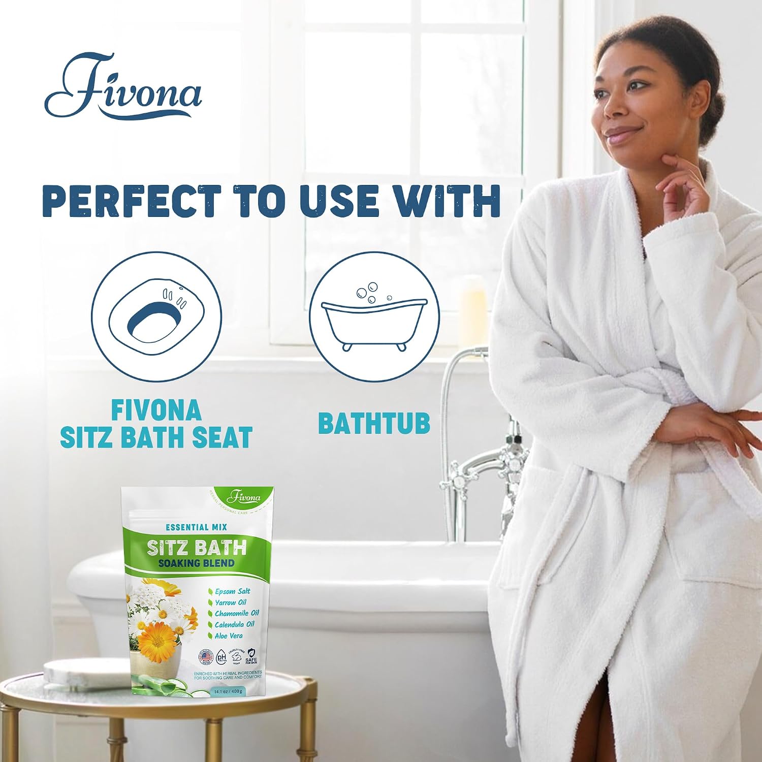 Hemorrhoid Care Postpartum Care Bartholin Cyst Relief - FIVONA Sitz Bath Salt Natural Epsom Blend with Essential Oils Soak - 14.1 oz
