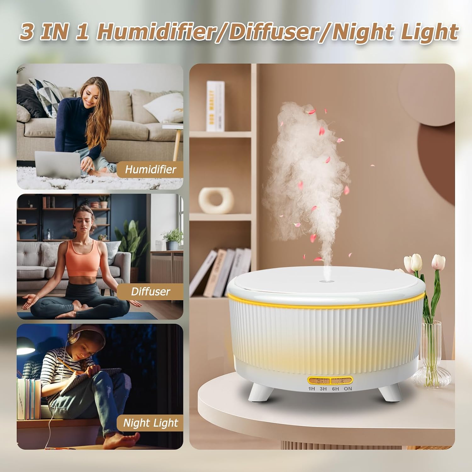 Essential Oil Diffuser for Large Room 500ml,Diffusers for Home with R/C,Aromatherapy Diffuser Waterless Auto Off,Cool Mist Humidifier 7 Colors Light & 3 Mist Modes for Bedroom Women Office White