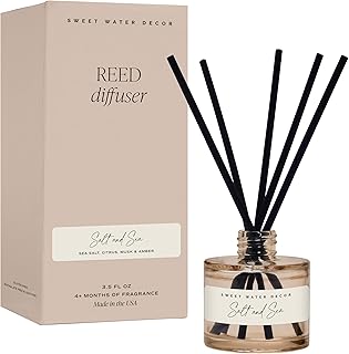 Sweet Water Decor Salt and Sea Reed Diffuser - Sea Salt, Citrus, Musk & Amber Scent - Long-Lasting 4 Month Home Fragrance, Non-Toxic, Aesthetic Home & Bathroom Decor, Made in USA, 3.5 Fl Oz