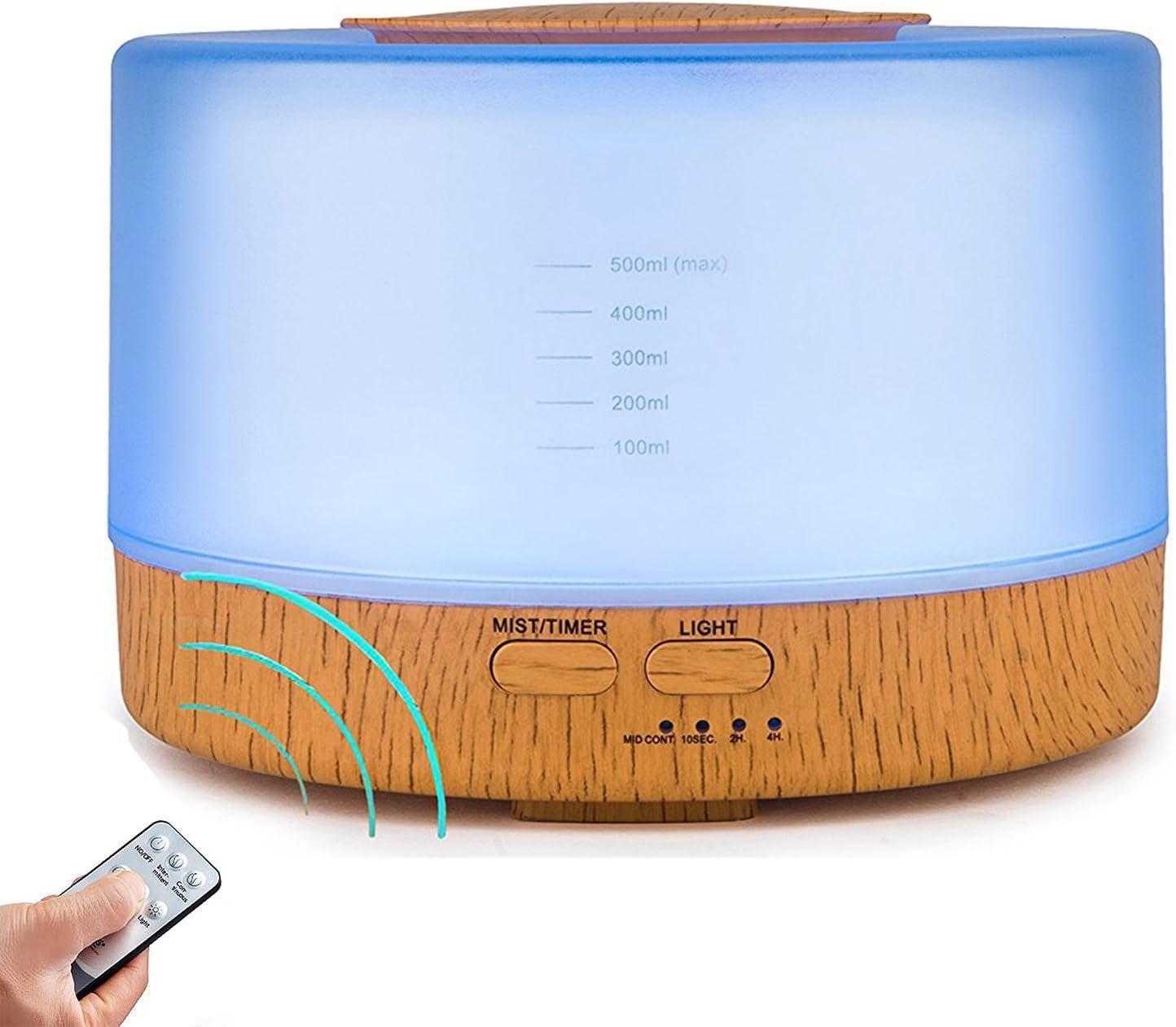 Remote Control Essential Oil Diffuser, 500ml Ultrasonic Aroma Cool Mist Humidifier with 7 Color Light Changing and 4 Timer Settings (Wood Grain)