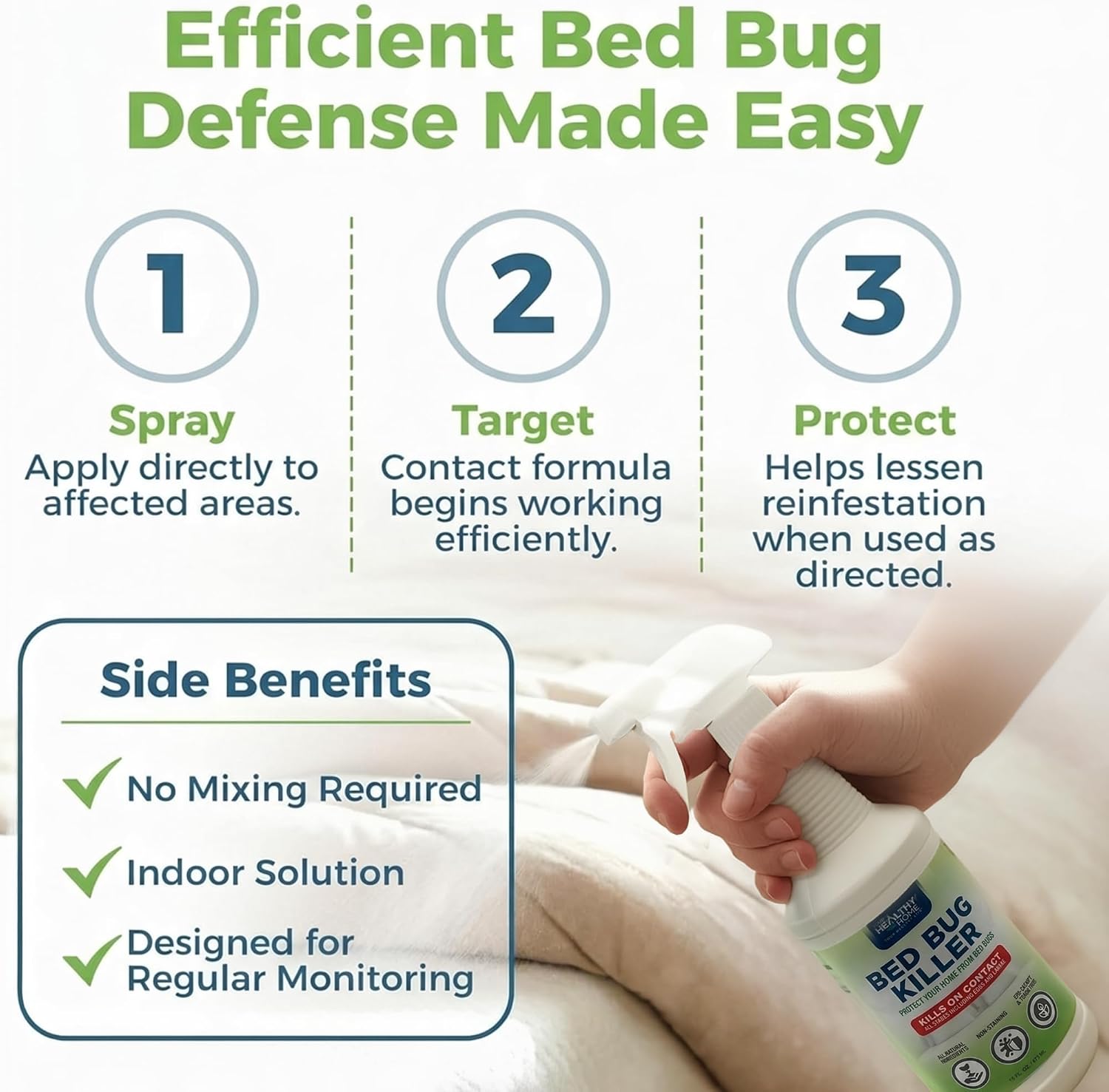 Your Healthy Home Bed Bug Killer Spray - Plant-Based Bug Spray for Home - Effective Insect Spray for Mattresses, Bedding, Furniture & More - Safe for Indoor and Outdoor Use - Unscented - 16 FL Oz