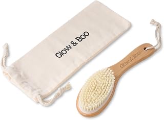 Dry Body Brush for Shower & Bath – Bamboo Exfoliating Brush for Dry or Wet Use – Full Body Skin Care for Legs, Back, Arms, Cellulite & Lymphatic Drainage