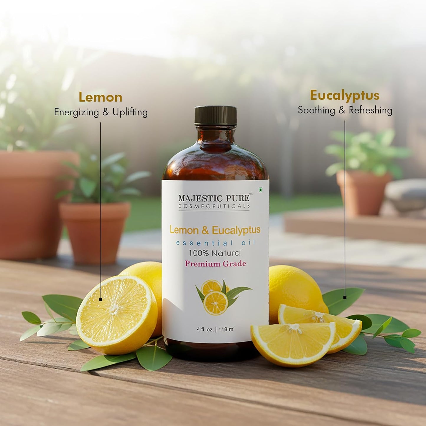 Majestic Pure Lemon Eucalyptus Essential Oil 4 Fl Oz - Fresh Citrus Scent for Diffuser, Home & Cleaning - Crisp, Uplifting Fragrance - Pure & Blend-Friendly Essential Oil