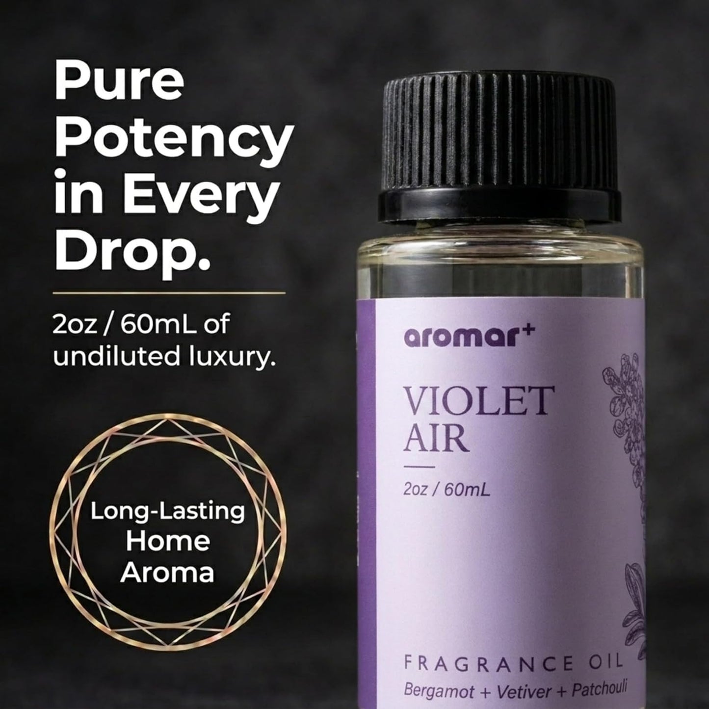 Aromar+ Fragrance Oil – Violet Air – Luxury Hotel Scent Experience with Lavender, Rosemary & Sandalwood – for Waterless Diffusers – Long-Lasting Home Aroma – 2oz/60mL