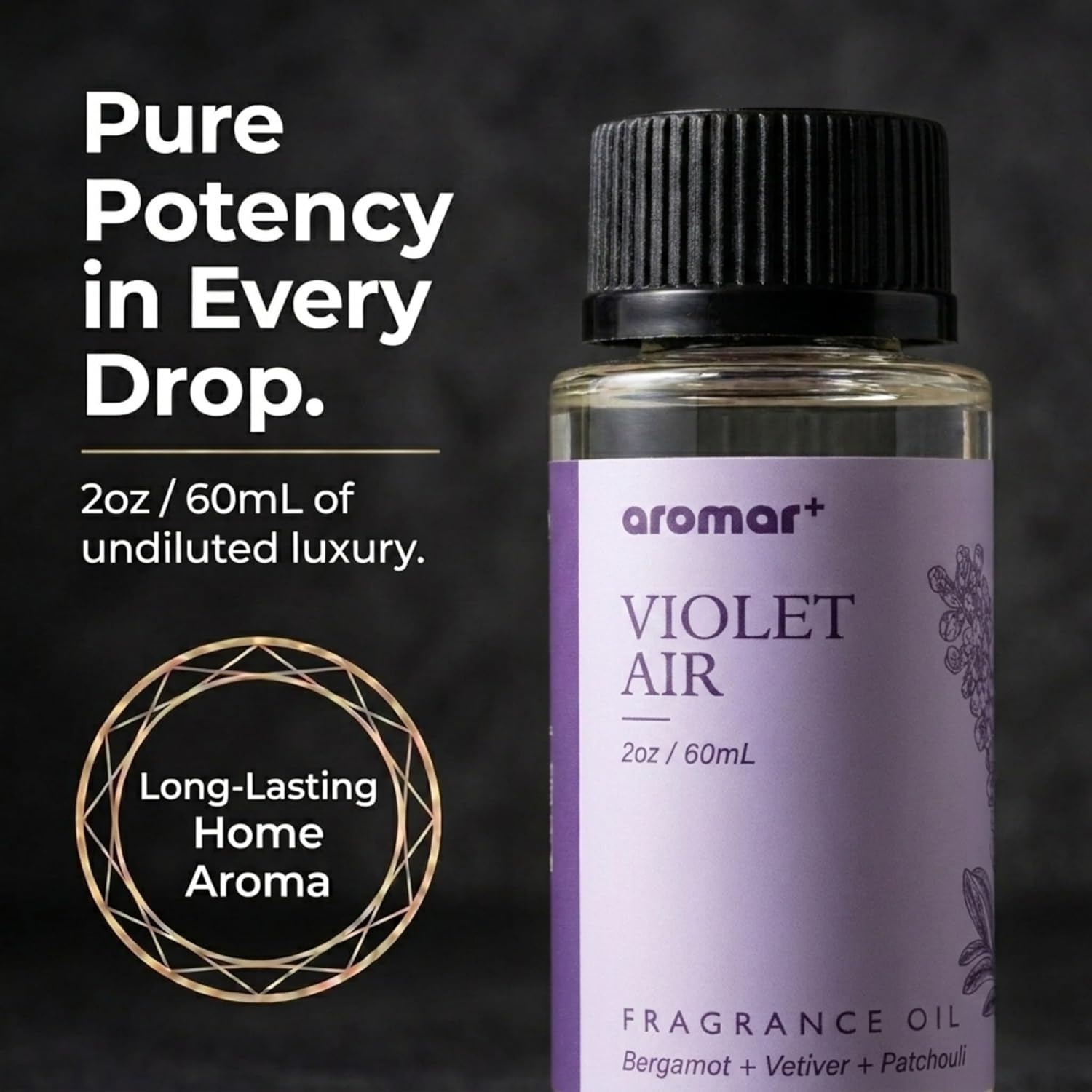 Aromar+ Fragrance Oil – Violet Air – Luxury Hotel Scent Experience with Lavender, Rosemary & Sandalwood – for Waterless Diffusers – Long-Lasting Home Aroma – 2oz/60mL