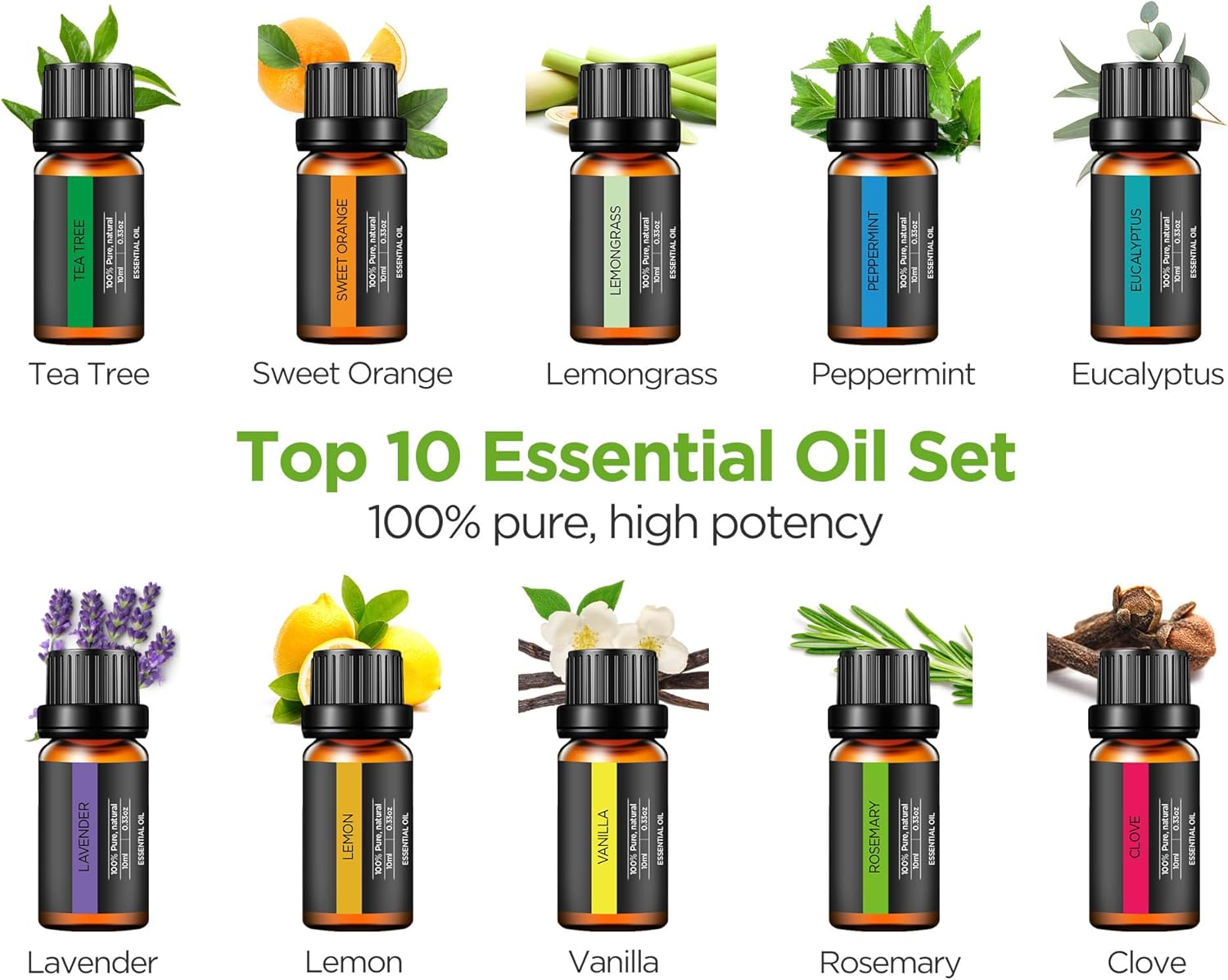 InnoGear Aromatherapy Diffuser & 10 Essential Oils Set, 400ml Diffuser Ultrasonic Diffusers for Home Cool Mist Humidifier with 4 Timers 7 Colors Light Waterless Auto Off, Yellow Wood Grain