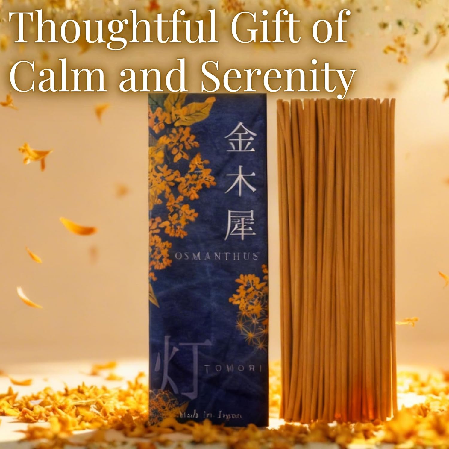 Osmanthus Premium Japanese Incense Sticks 60sticks Coreless Low Smoke Natural Charcoal Free Non Toxic Aromatherapy Meditation Calming Stress Relief Relaxation Yoga TOMORI