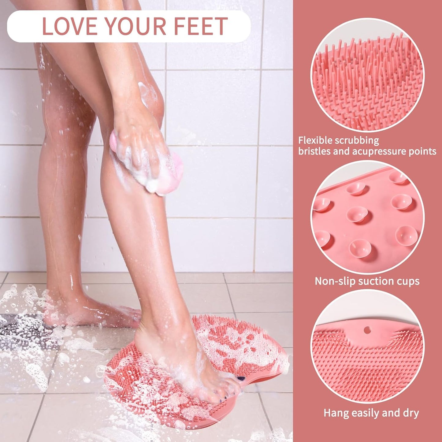 3PACK Silicone Shower Foot Scrubber,Wall Slip Suction Cups Body Scrubber | Silicone Shower Foot Brush Pad,Use in Cleaner For Women and Men By RARKVEN