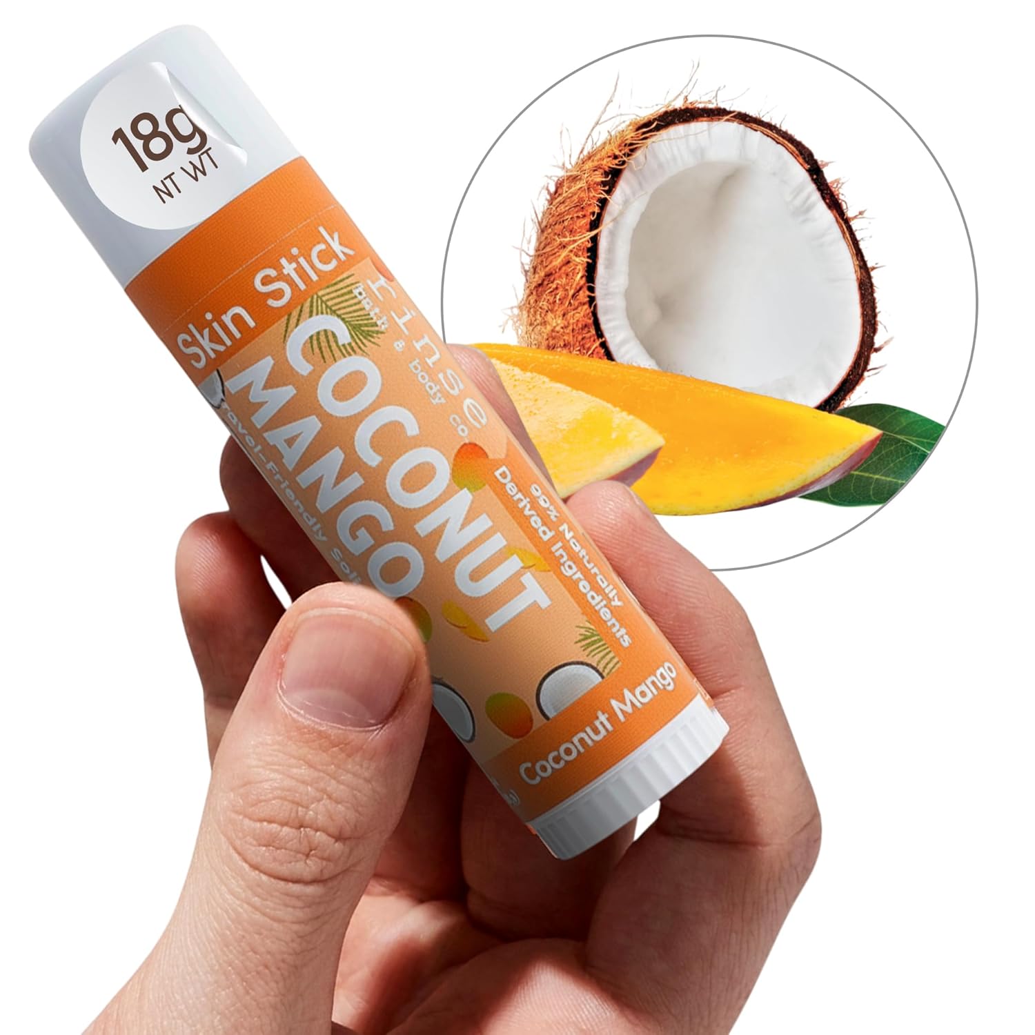 Rinse Bath & Body Coconut Mango Solid Lotion Stick - Natural Lotion Bar with Shea & Cocoa Butter, Deep Moisturizing Travel Skin Stick, Beeswax, Apricot & Avocado Oil, Handmade, 0.5 oz