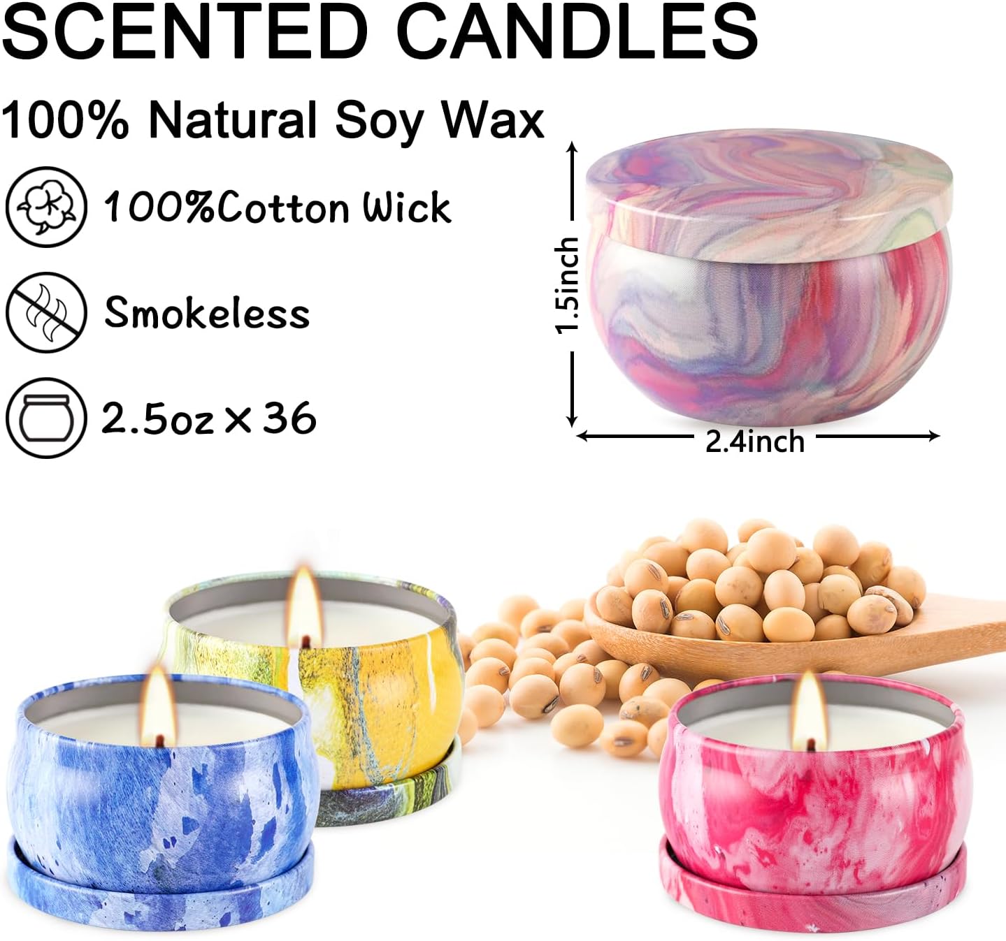Onebird Set of 36 Scented Candle Gift Set, Natural Pure Soy Wax Aromatherapy Candles with Essential Oils for Home and Women