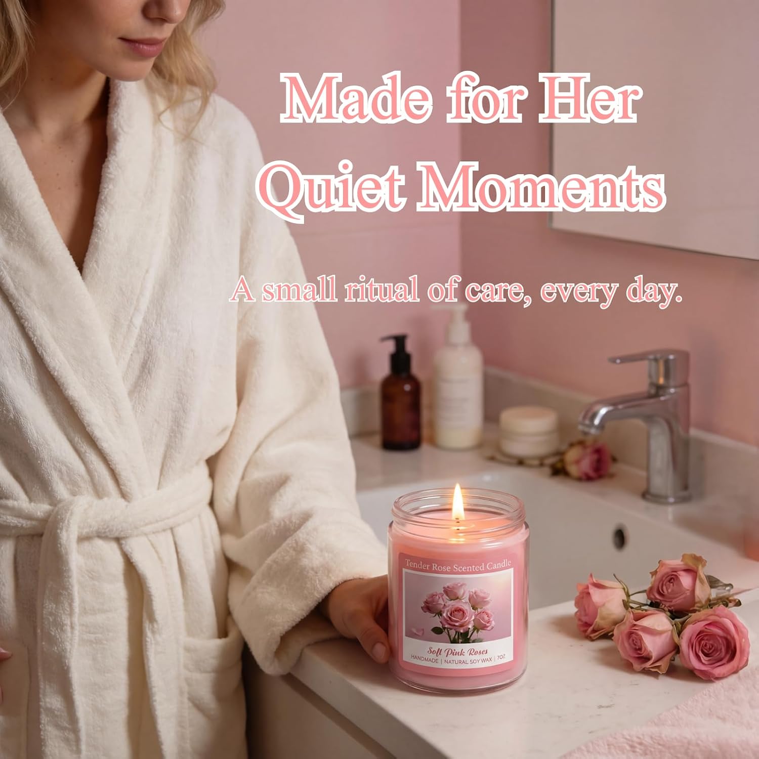 Homsolver Tender Rose Scented Candles, Natural Soy Candle Valentines Mothers Day Gift for Her Mom Wife Girlfriend, Anniversary Birthday Gifts for Women, Novelty Jar Candle with 50+ Hours of Burn