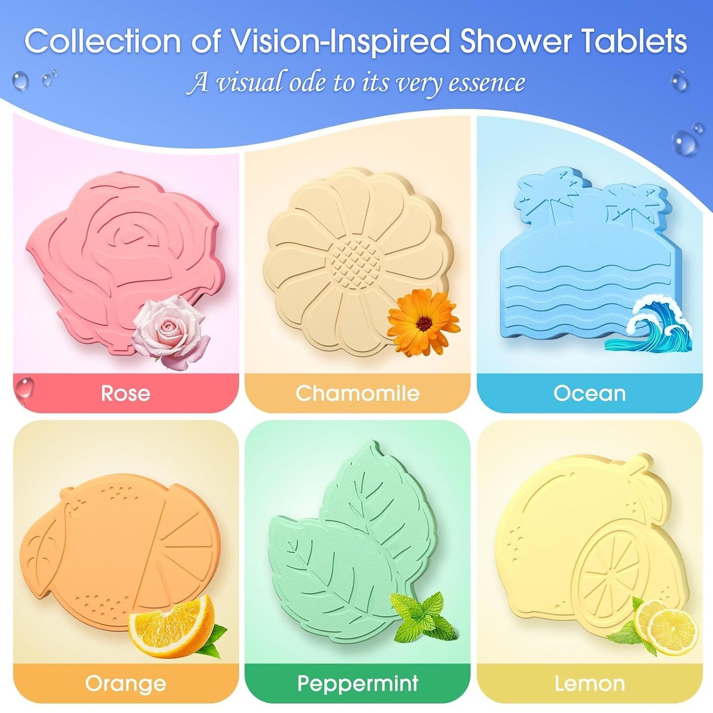 SeasonBliss Shower Steamers 6 Pack Shower Bombs with Unique Shapes & Scents, Orange Peppermint Lemon Rose Chamomile Sea for Birthday, Mother's Day, Valentine's Day Present Giving, Presents for Women