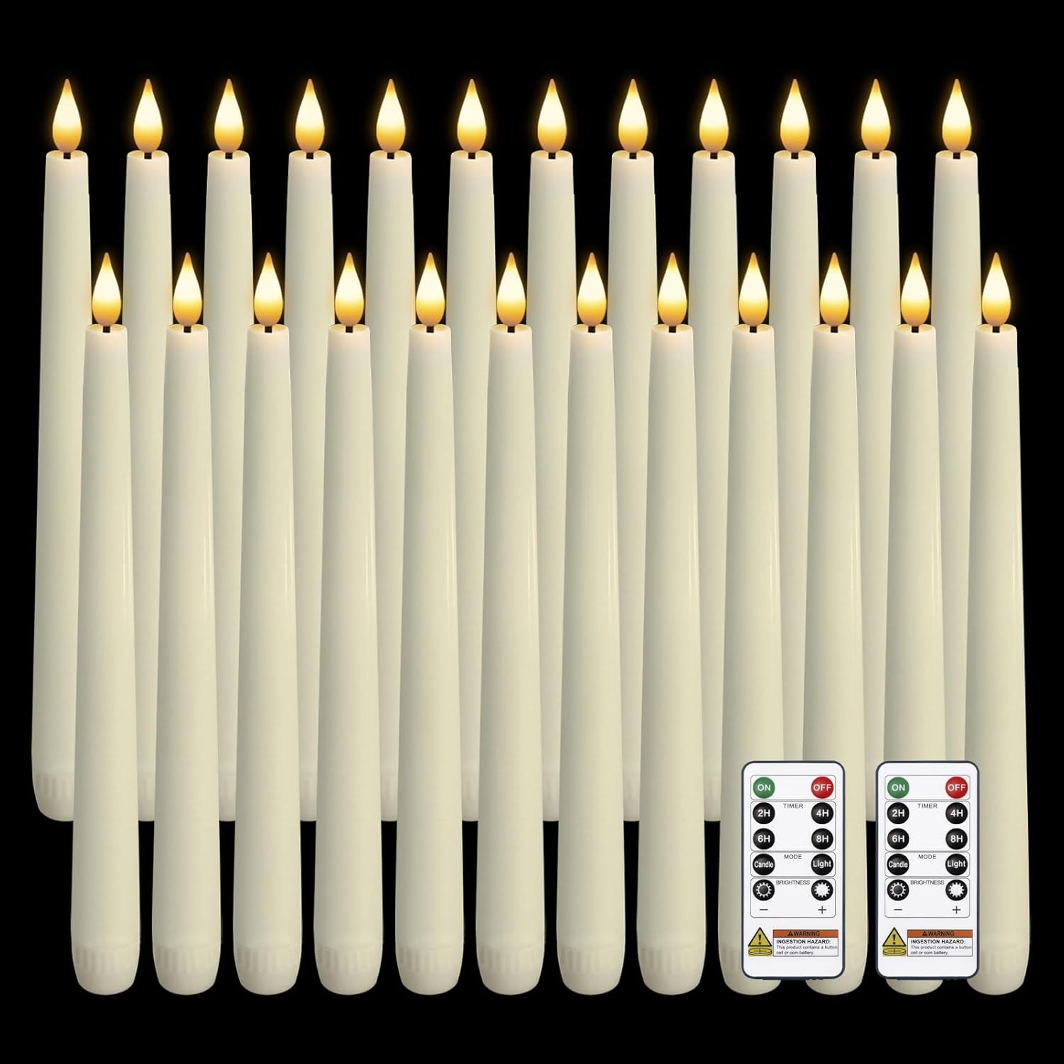 Homemory 24 Pcs Waxy Flameless Taper Candles with Remote, Led Flameless Candlesticks Classic Tall Candle, Flickering Battery Operated Taper Candles for Bedroom, Dining Room, Ivory, 9.6 inches
