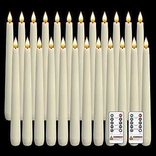 Homemory 24 Pcs Waxy Flameless Taper Candles with Remote, Led Flameless Candlesticks Classic Tall Candle, Flickering Battery Operated Taper Candles for Bedroom, Dining Room, Ivory, 9.6 inches