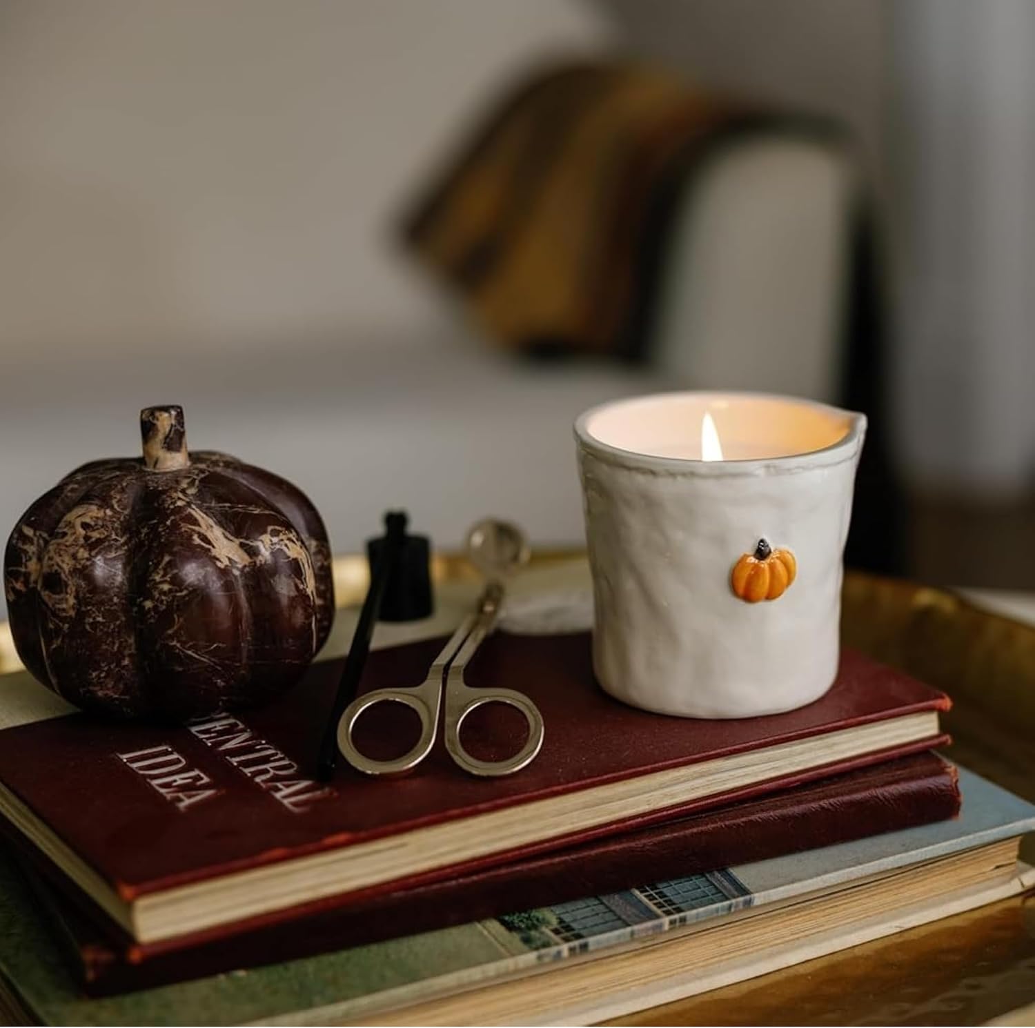 Paddywax Bistro Hand Painted Scented Candle in Ceramic Reusable Food-Safe Jar with Gift Box, Soy Candle with Approx. 56 Hour Burn Time, Pumpkin Spice, 8 oz
