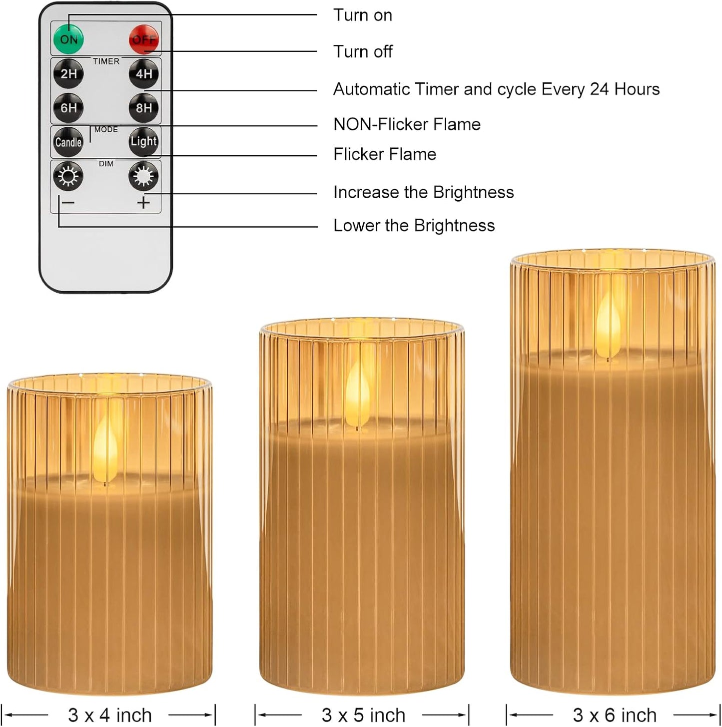 ANGELLOONG Glass LED Flameless Candles Battery Operated with Remote Control, Flickering Candles with Timer, Electric Gold Candles for Home Bathroom Fireplace Decor, Set of 3