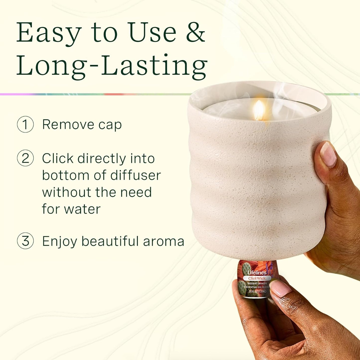 Lifelines Flameless Candle Aromatherapy Essential Oil Diffuser with 2 ClickWick Essential Oil Blends - Cordless & Waterless Diffuser for Home - Scented Electric Candles Blow Out Flame - Pink Jar
