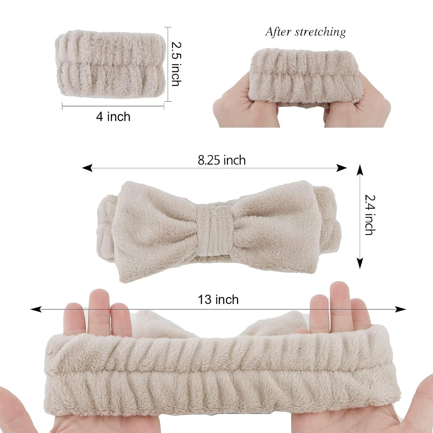 Casoty 6PCS Spa Headband and Wristbands Set,Soft Microfiber Makeup Headband with Bow & Absorbent Wrist Bands,Skincare Hair bands for Women Girls Face Washing Yoga Makeup Self-Care Gifts ﻿