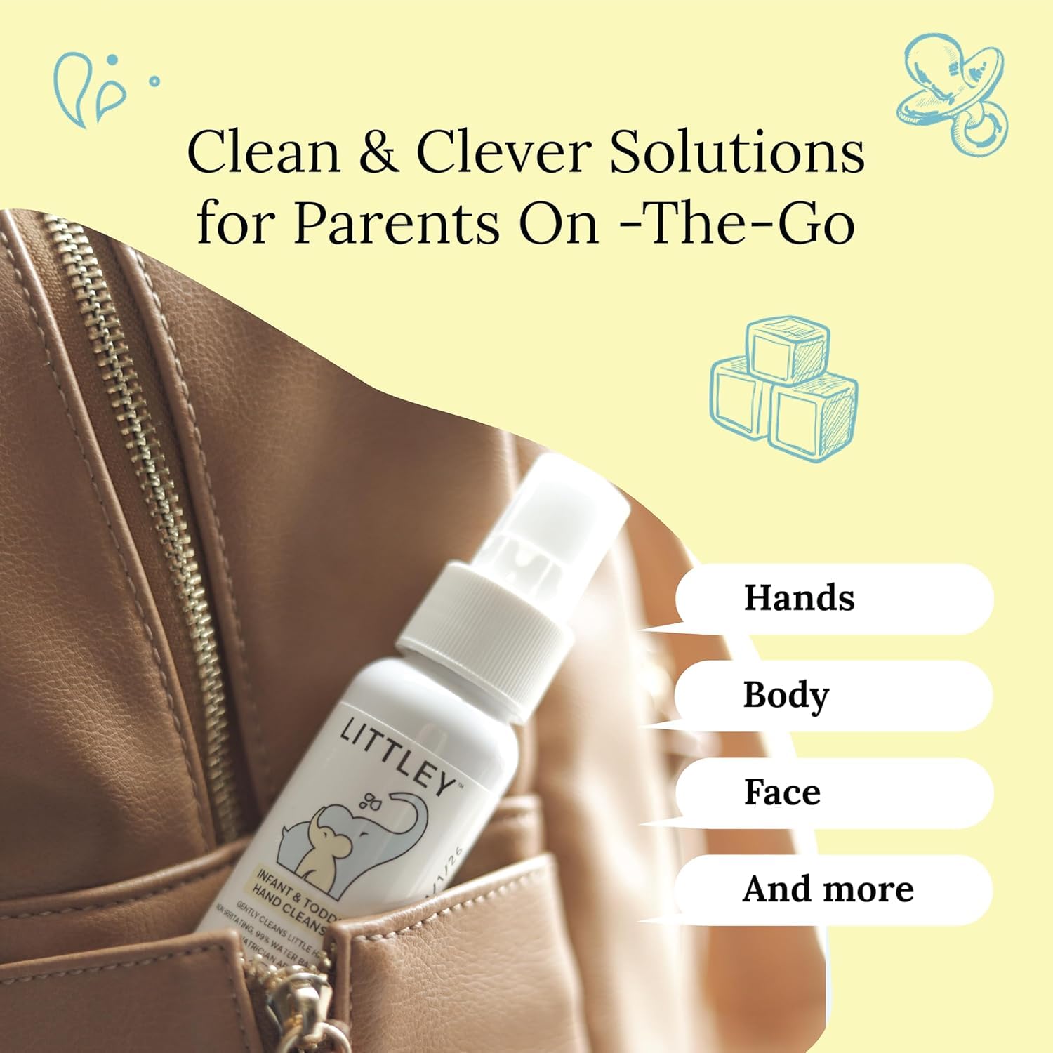Littley Infant & Toddler Hand Cleanser | Alcohol-Free HOCl Spray for Delicate Skin | Fragrance-Free Formula | Gentle & Convenient Hand Mist | Portable Travel Size | 2 oz