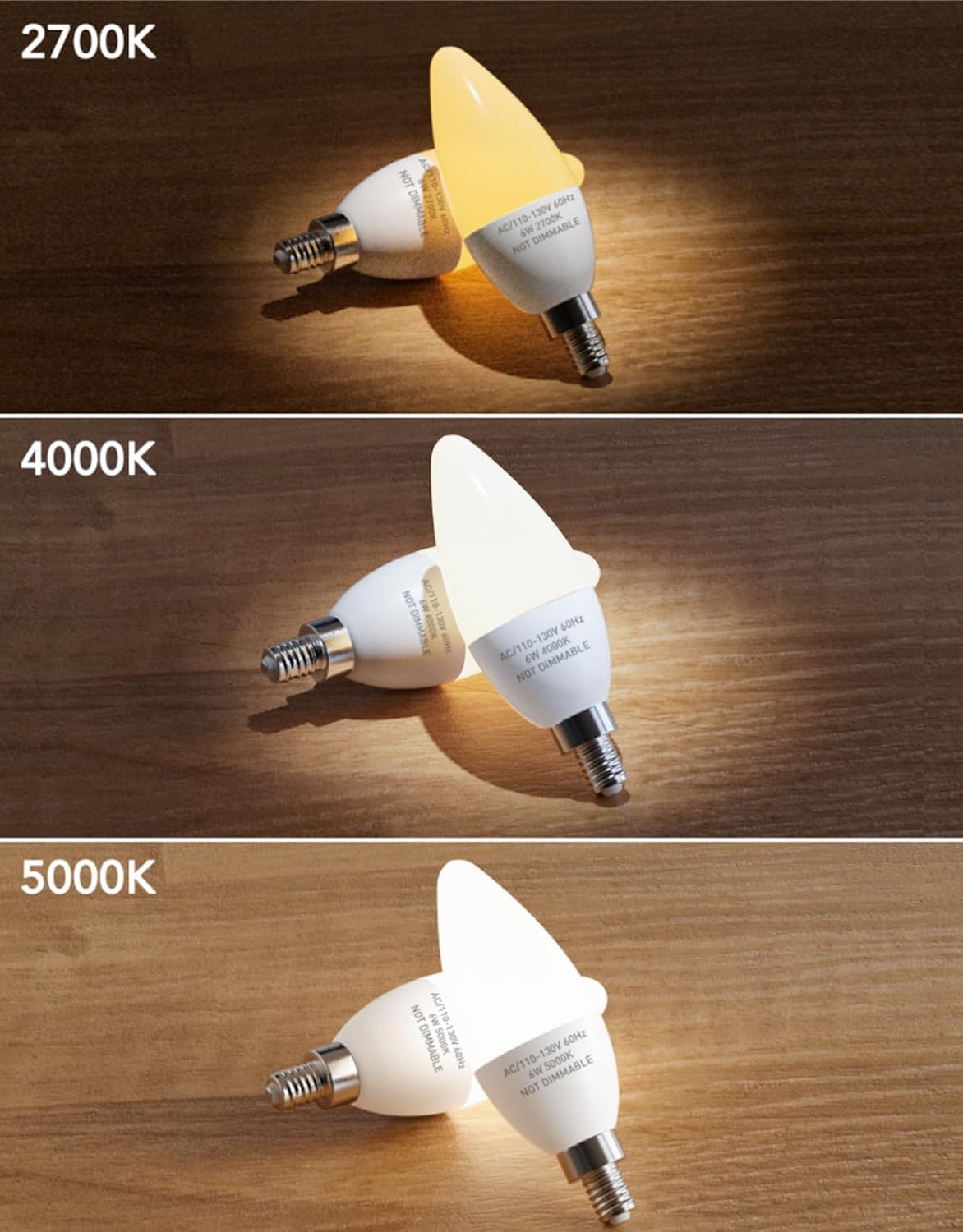 PARTPHONER E12 Base LED Light Bulbs B11 Candelabra Bulbs 60W Equivalent, Non-Dimmable 6W LED Bright Candle Small Base Chandelier Bulb 600 Lumen, 5000K Cold White for Ceiling Fan, Pack of 6
