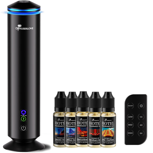 Diffuserlove Full Metal Body Waterless Scent Diffuser with 5 Hotel Scent Oils Hotel Diffuser Waterless Aromatherapy Essential