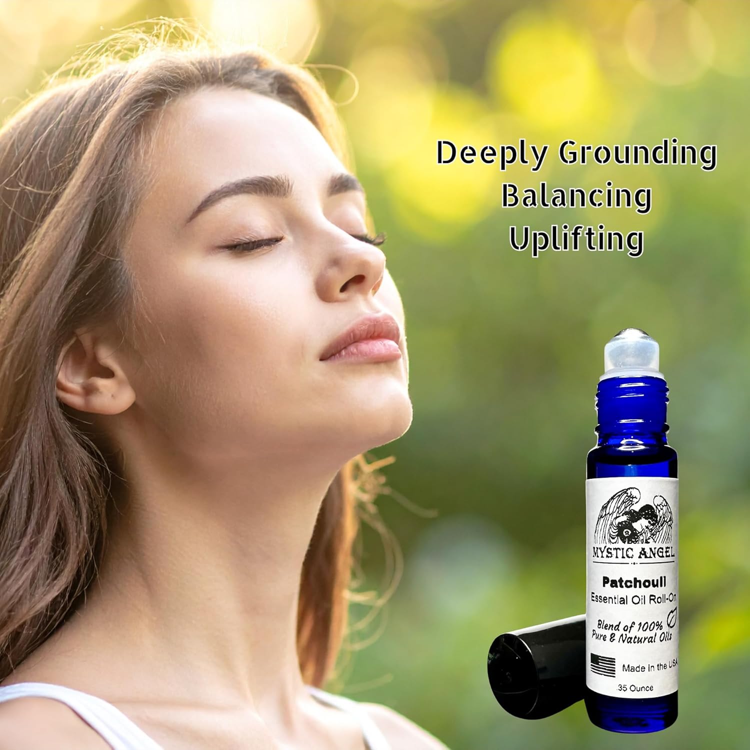 Mystic Angel Patchouli Essential Oil Roll-On - Therapeutic Blend of Pure Essential Oils Aromatherapy for Body & Soul Safe for All Skin Types, Made in the USA, .35 Oz.