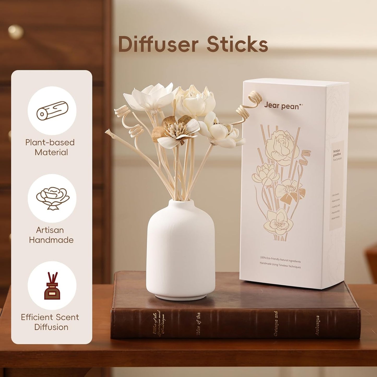 Reed Diffuser Sticks, Reed Diffuser Sticks Flowers, Reed Diffusers Set for Bathroom, Reeds Diffuser for Home, Bedroom Decor, Office,12Pcs, Natural Flower