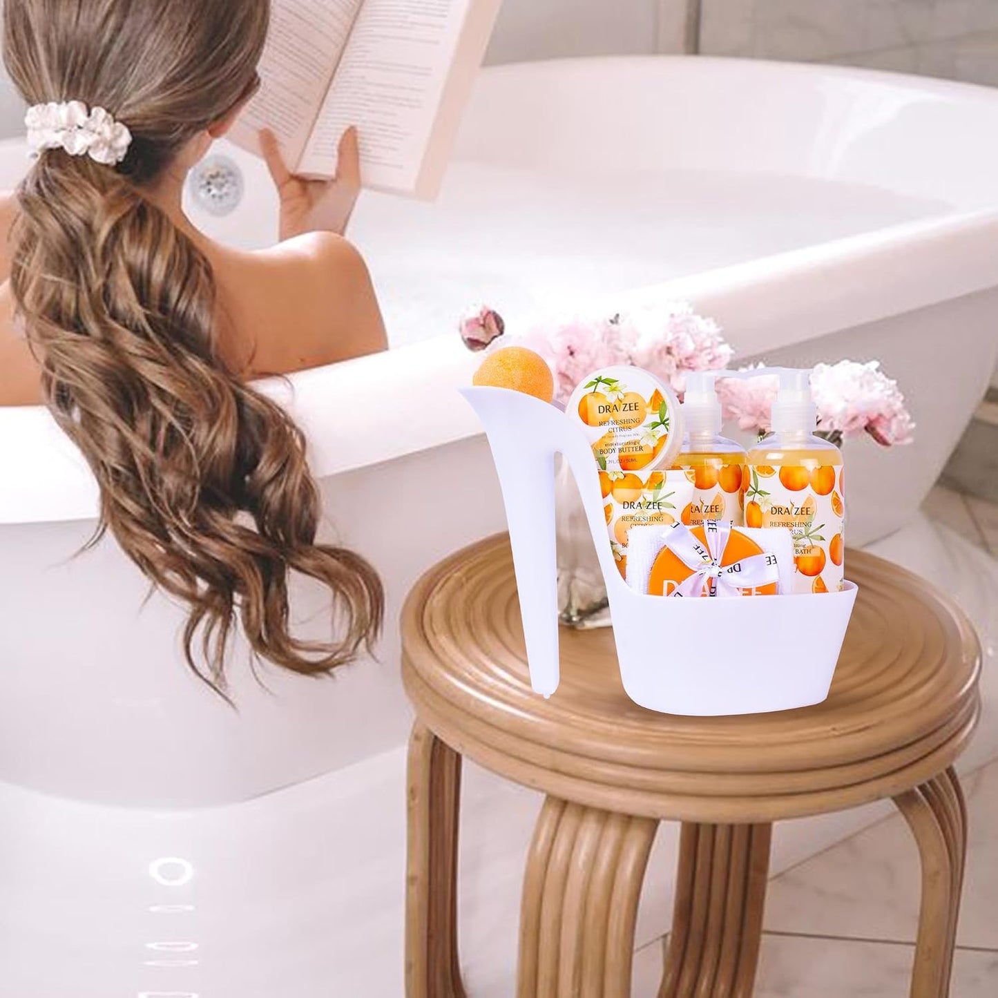 Draizee Heel Shoe Spa Gift Basket for Women, 8 Pc Citrus Scented | Gift Set, Luxury Self Care Kit for Mom, Relaxing Bath and Body Set, Home Spa Gifts for Her