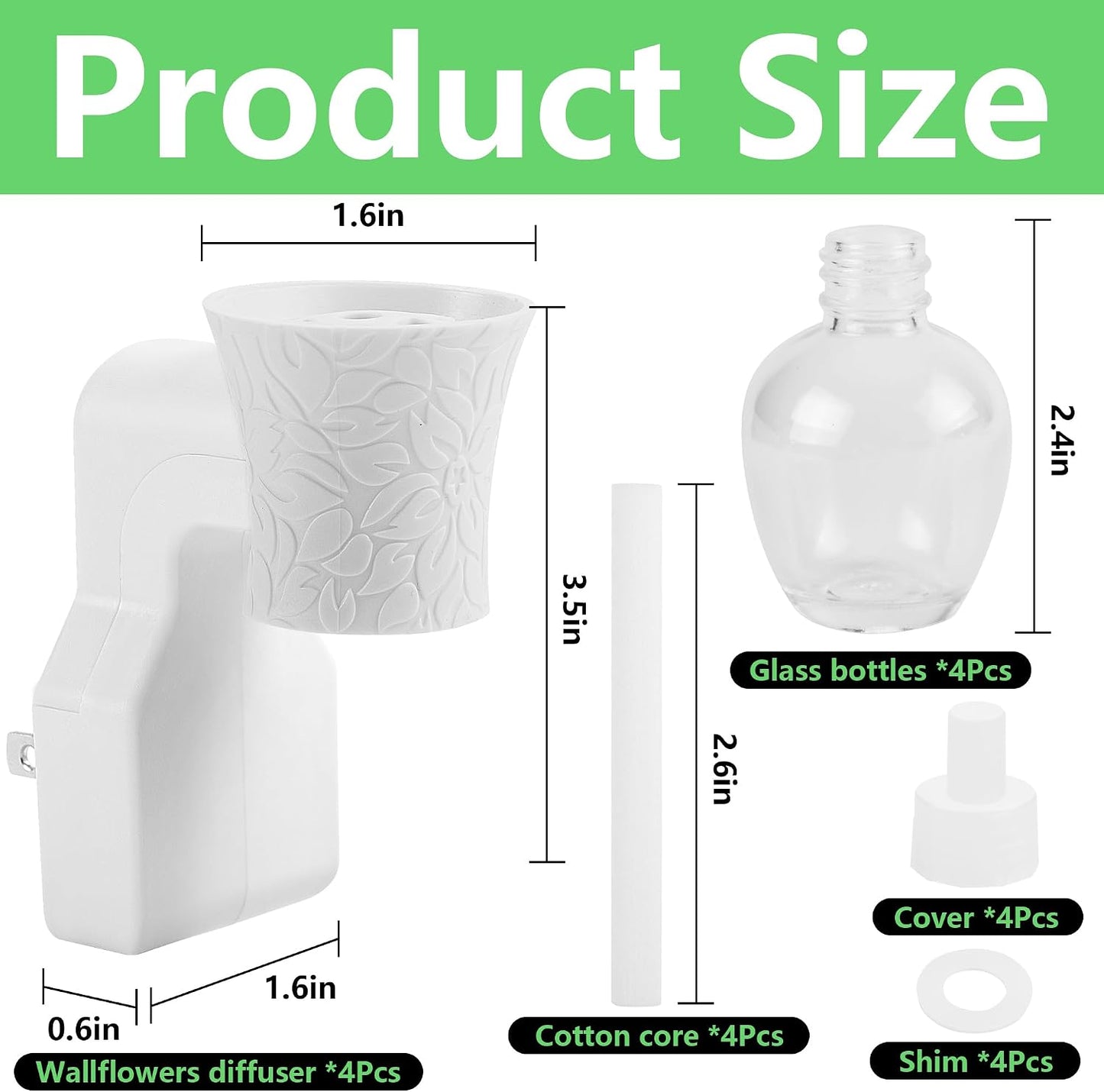 moonoom 4 Pack WallFlower Fragrance Oil Plug in Diffuser- Wall Fragrance Diffuser Plug- Rotary Plug Design Wallflowers Diffuser with 4 Empty Bottles for Home Office Spreading Scent