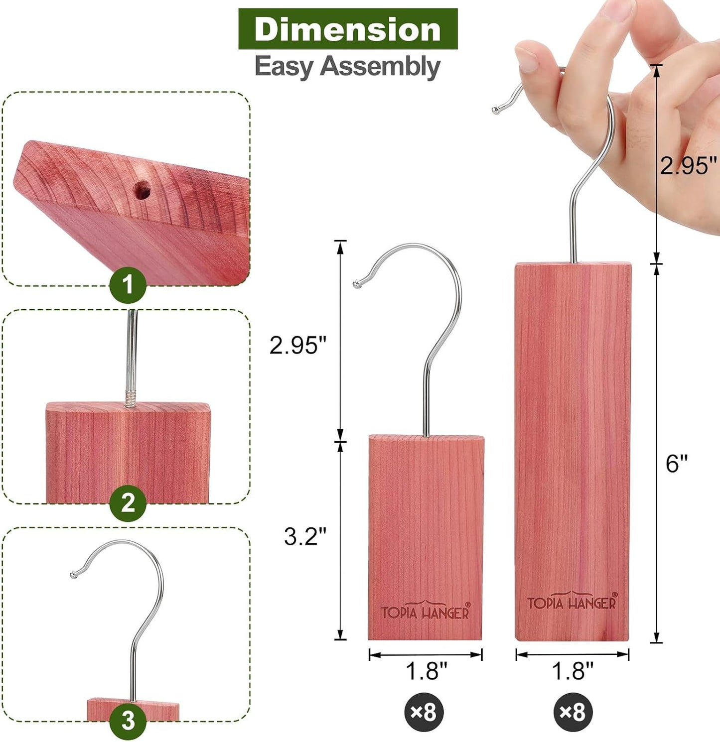 TOPIA HANGER Cedar Blocks for Clothes Storage, 16 Pack Hang Ups, 100% Natural North America Red Cedar Chips for Closets and Drawers Fresheners, CT86C