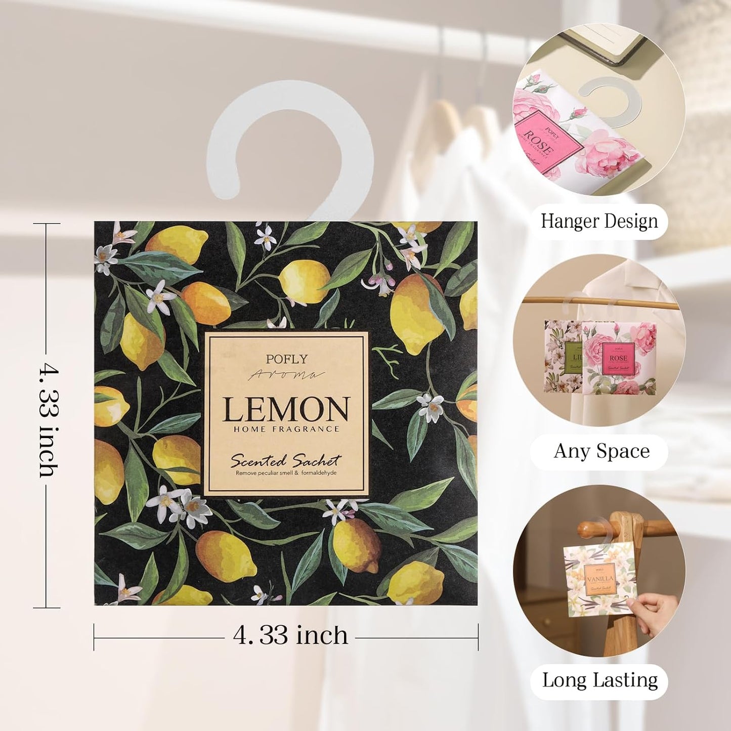 12 Pack Lemon Scented Sachets, Long-Lasting Fresh Scent, Air Freshener for Closet & Drawers, Hanging Deodorizer for Home