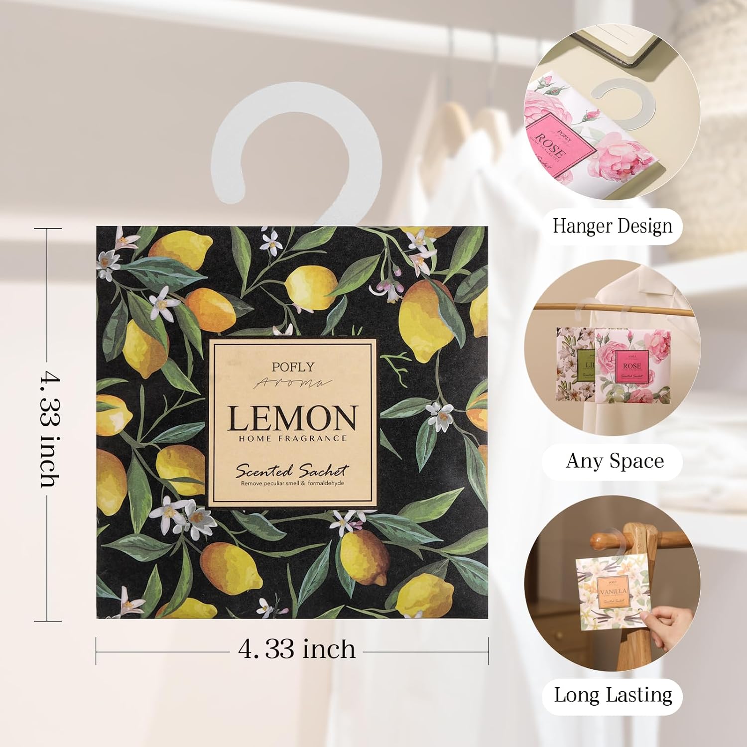 12 Pack Lemon Scented Sachets, Long-Lasting Fresh Scent, Air Freshener for Closet & Drawers, Hanging Deodorizer for Home