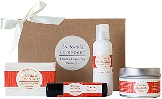 Victoria's Lavender Natural Body Products Gift Set - Handmade Soap, Hand & Body Lotion, Lip Balm, Body Candle Skin Care Set & Kit, Made in USA Lavender Bath & Body Products for Women, Lavender Currant