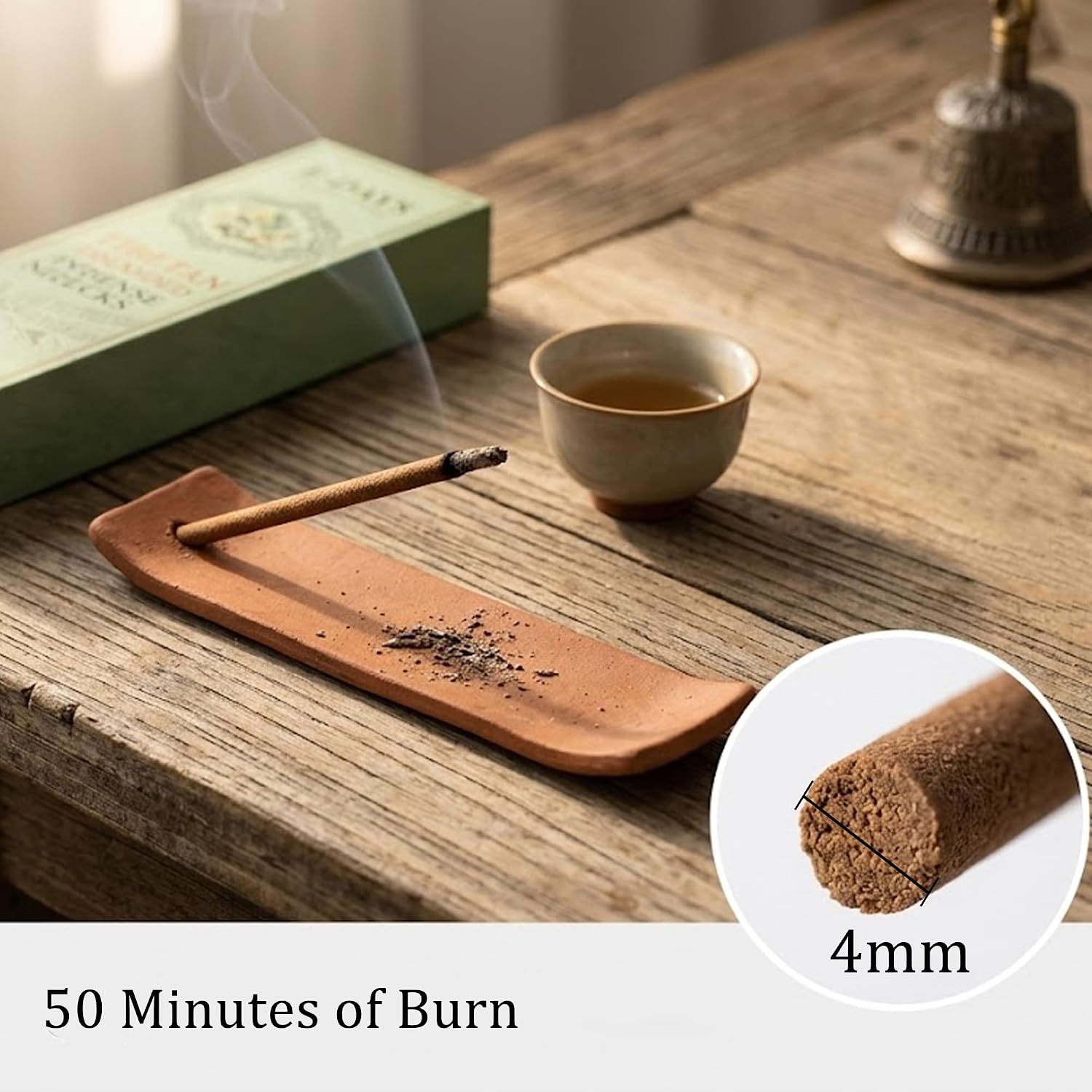 Tibetan Blended Incense Sticks - 100g Natural Herbal Incense for Meditation, Relaxation, Sleep, Handcrafted with 30+ Tibetan Botanicals, 54 Sticks, 21cm, 50 Min Burn Time Light Green Gift Box